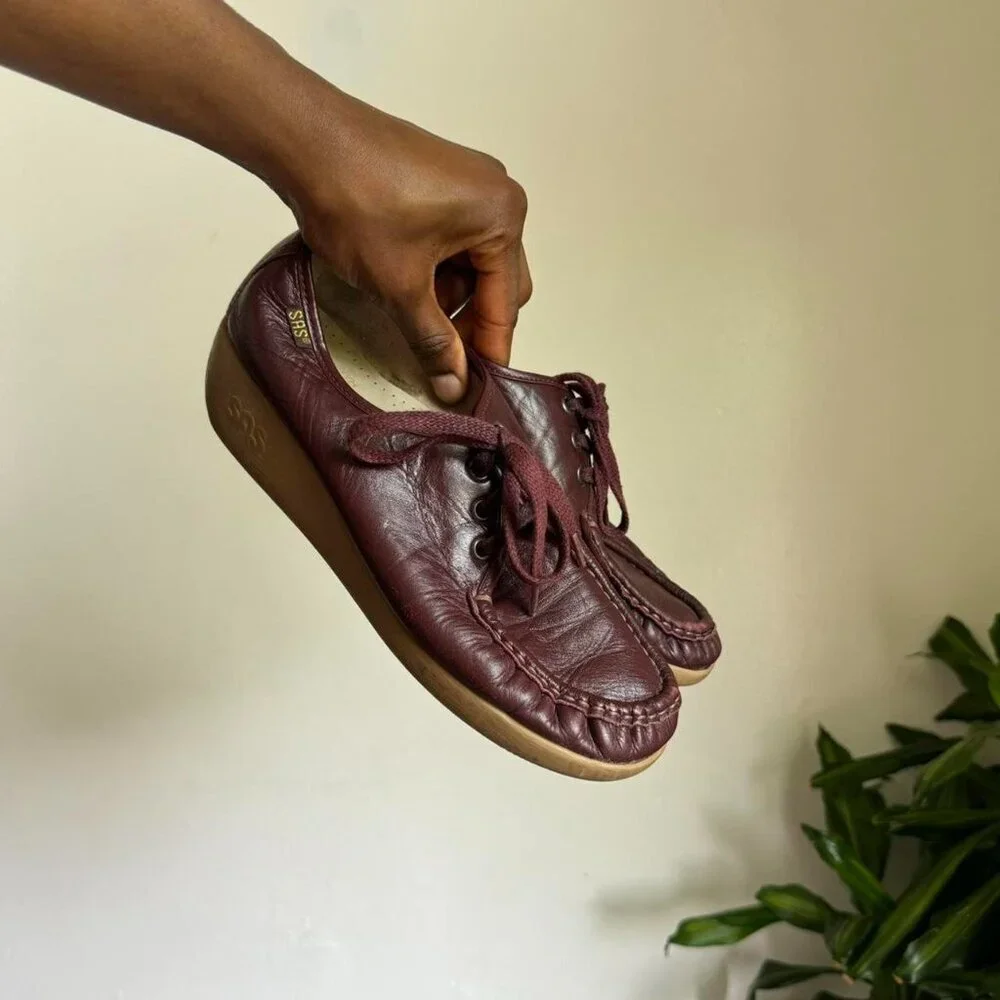 Vintage women genuine handcrafted‎ leather upper lace up oxfords shoes